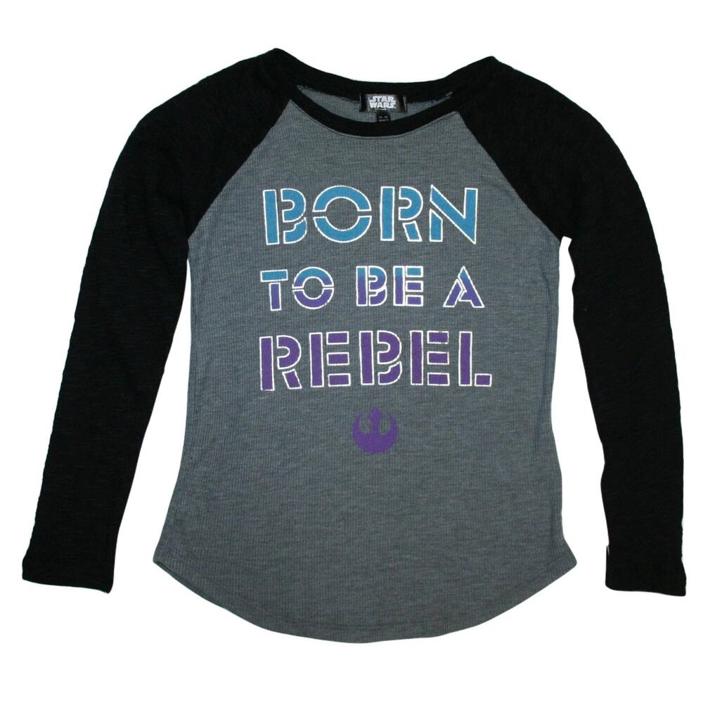Star Wars Girls Size 14 L Gray Black Born to Be a Rebel Raglan Tee